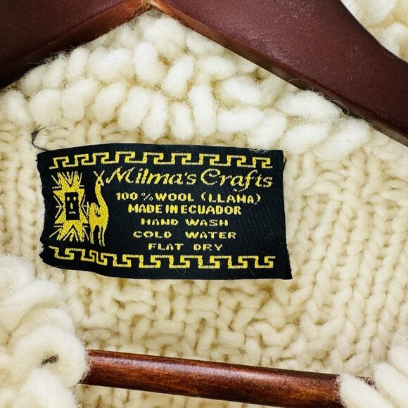 Boho Fisherman Core Milma’s Crafts Women's Large Llama Wool Zip Jacket Ecuador - Picture 4 of 7